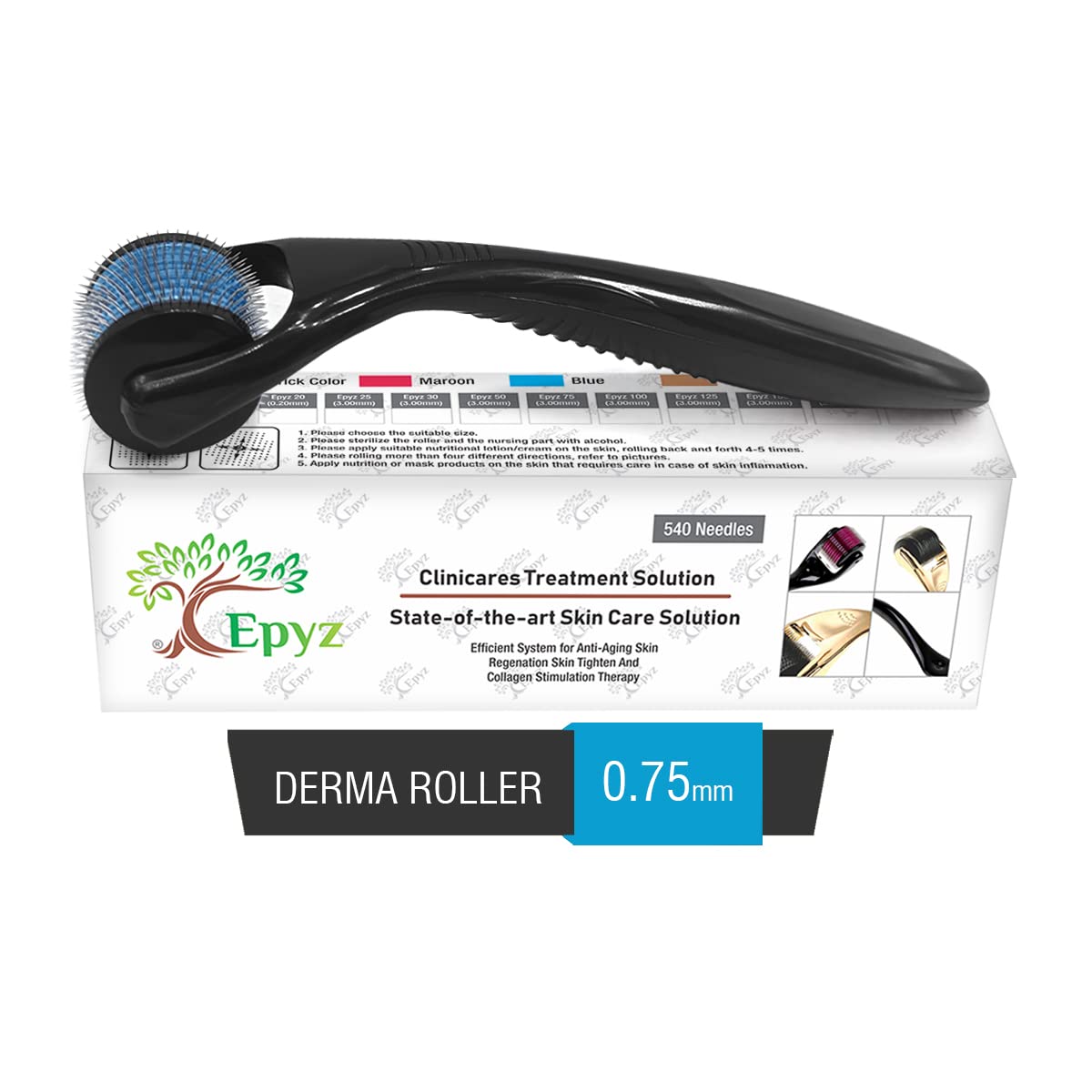 Epyz Derma Roller For Hair Growth 0.75 mm with 540 Stainless Steel Needles Repairs Damaged Hair Reduces Acne Scars Safe & Effective For Hair Fall & Hair Thickening - Blue-image-49