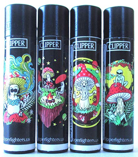 Clipper Groovy Psychedelic Mushrooms Refillable Lighters Lot of 4