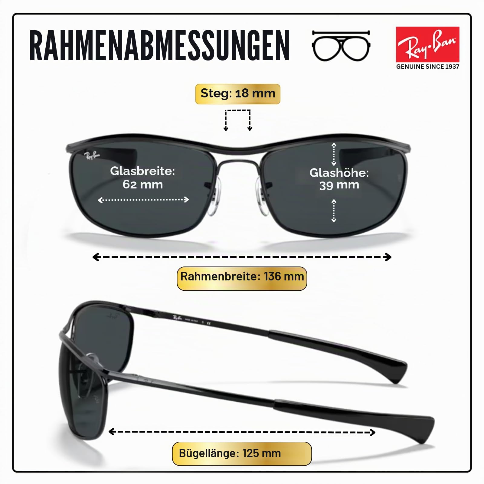 Ray-Ban RB3119M Olympian Deluxe SONNENBRILLEN-SET | Exklusiv-Etui und Care-Kit | Black/Dark Bluegrey