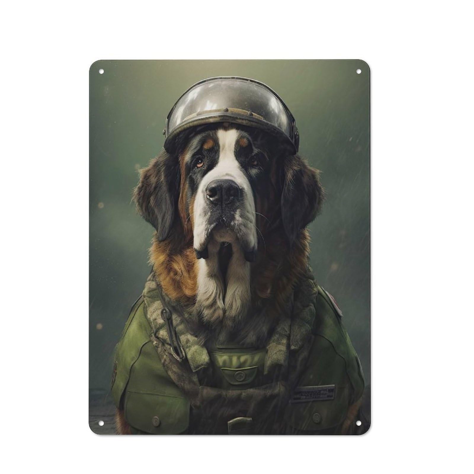 Junmoney Style-16 Tin Wall Plaque 40X30cm With Saint Bernard Soldier For Kitchen Or Home Bar, A Christmas Gift For People Styling Kitchen And Home Bar