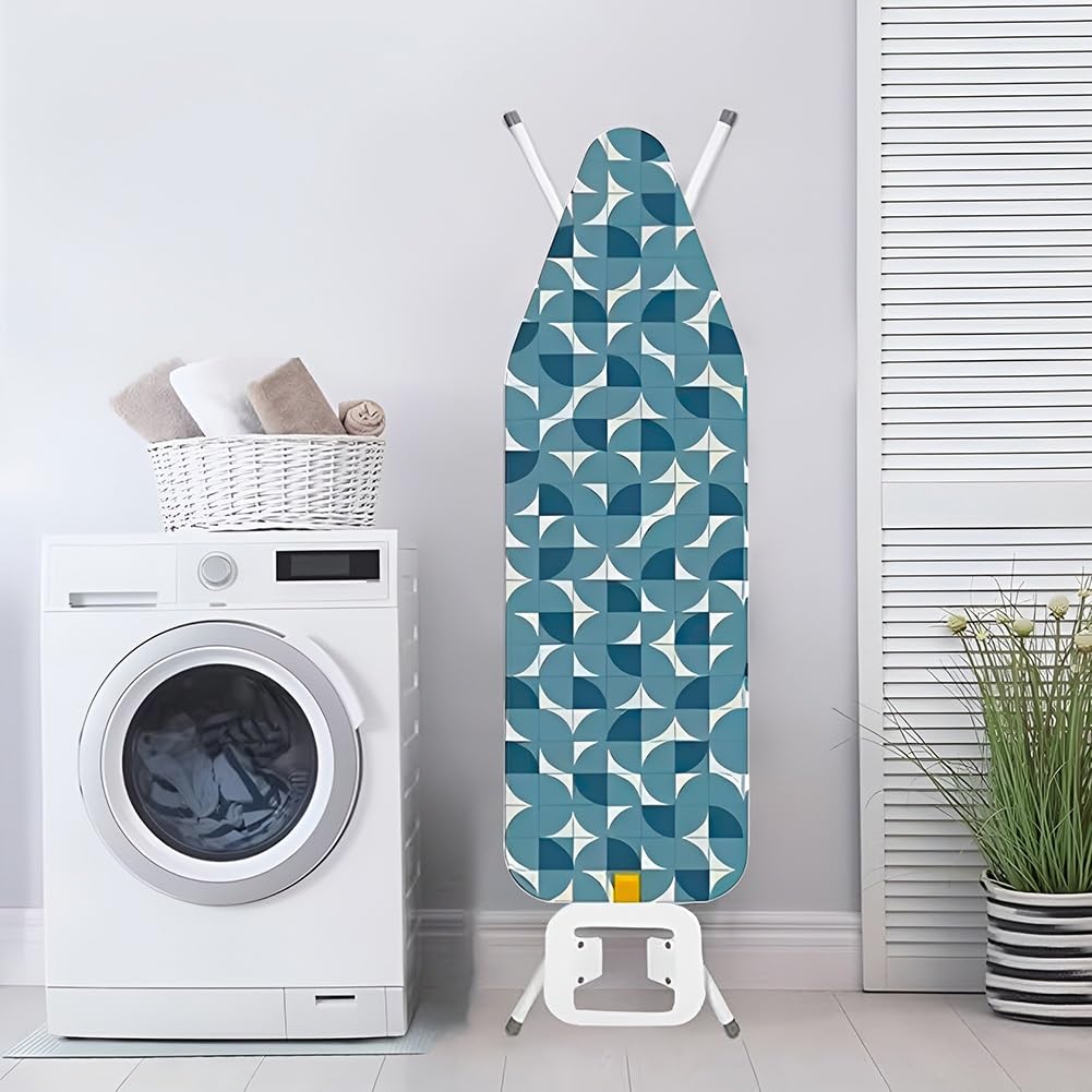 Funda para Tabla de Planchar de 135 x 45 x 3 cm 3 Capas: Algodón, Malla de Fibra, Capa Inferior Impermeable Ajustable con Cordón(Bleu,53.1 L x 17.7 in W (135 x 45 cm))