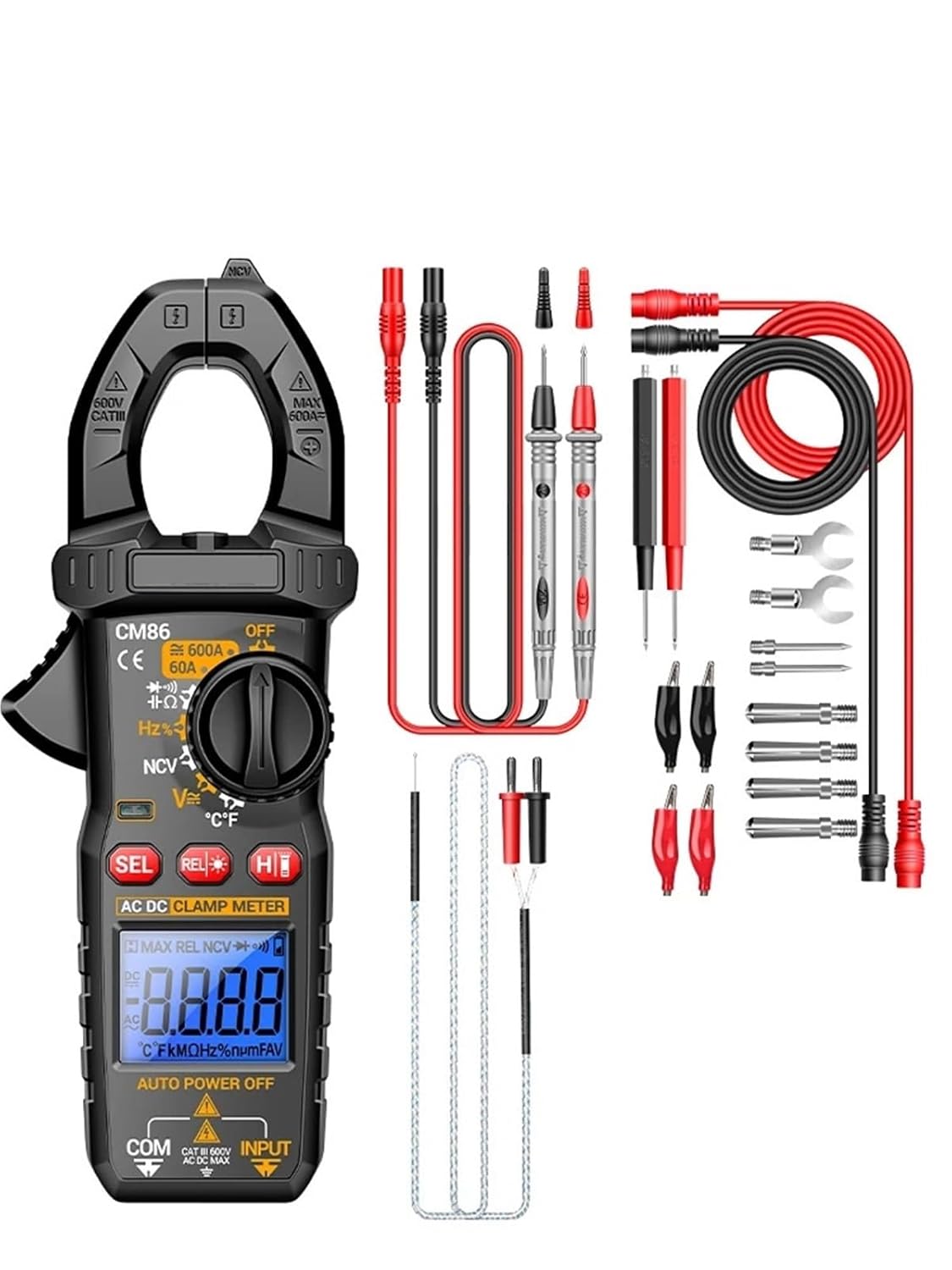CM86 Clamp Meter 600A AC/DC Current Voltage Diode Digital Multimeter NCV Voltage Detection Professional Electrician Tools(CM86 Black Pro)