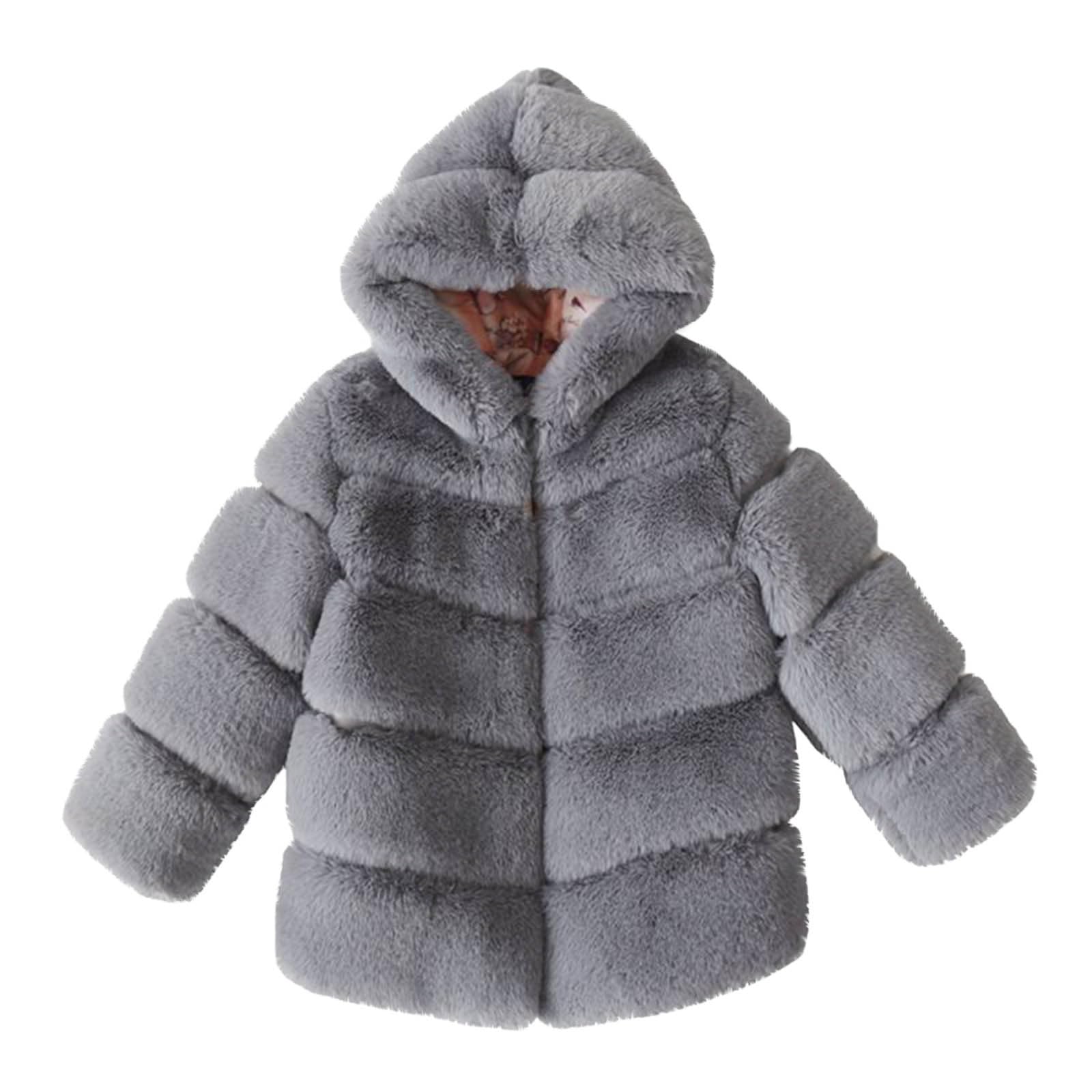 Abrigos de forro polar de sherpa mullidos para niños, cálidos, gruesos, para la escuela, al aire libre, senderismo, chaqueta térmica con capucha para niñas de 2 a 13 años