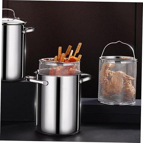 Miniatura 5 de Hemoton 1 juego de freidora de acero inoxidable con cesta, freidora con cesta, cesta para freidora de pavo, olla pequeña con cesta, freidora