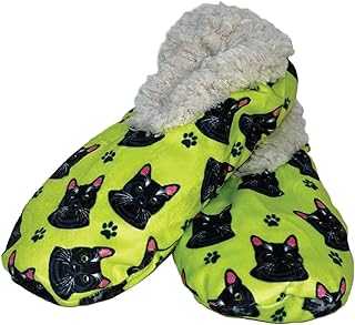 Black Cat Super Soft Slippers - E&S Pets - Black Cat Gifts - Cozy House Slippers - Non Skid Bottom - One Size Fits Most - Sherpa slipper - Pet Lover Gifts For Men And Women, Schnauzer, One Size Fits Most