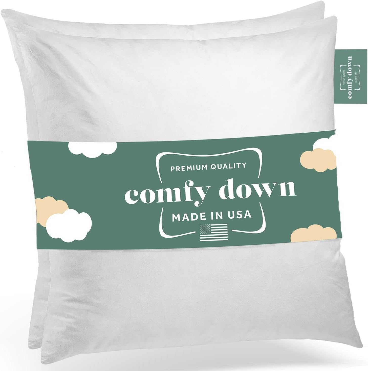 ComfyDown 14x14 Throw Pillow Inserts (Set of 2), Down &amp; Feather Fill, 100% Cotton Cover, Made in USA – Premium Soft Decorative Pillow Forms Sham Stuffers for Bed, Sofa &amp; Couch