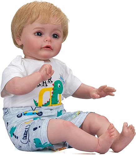 Miniatura 6 de Muñecas de bebé Reborn realistas de 24 pulgadas con aspecto real de silicona realista con ojos azules, cabello rubio, cuerpo suave, muñeca pesada,