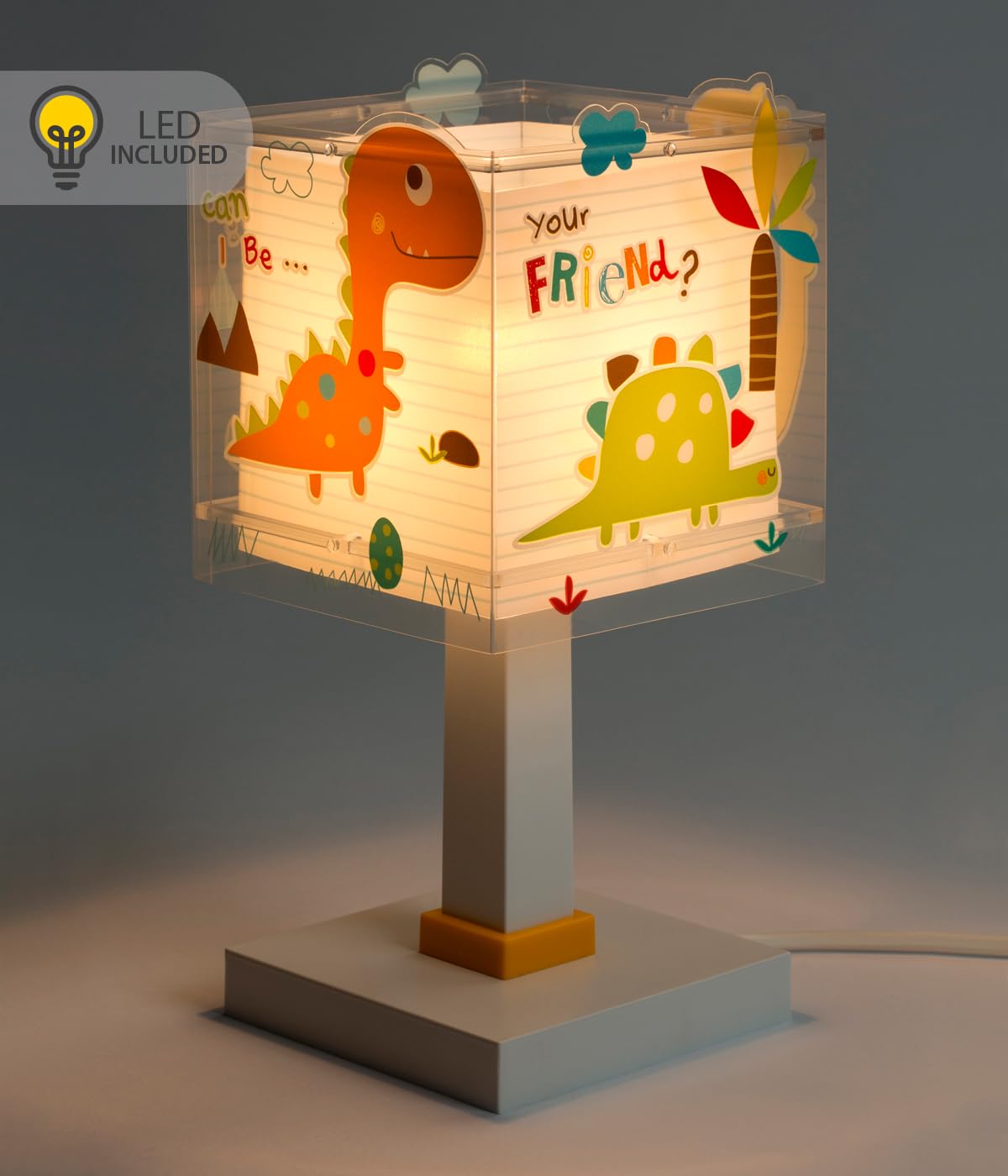 Dalber Lámpara Infantil de Mesilla Dinos Dinosaurios 73451N G4 | Lámpara infantil de mesa o mesita; G4 4W LED - Bombilla incluida; Luz Quitamiedos