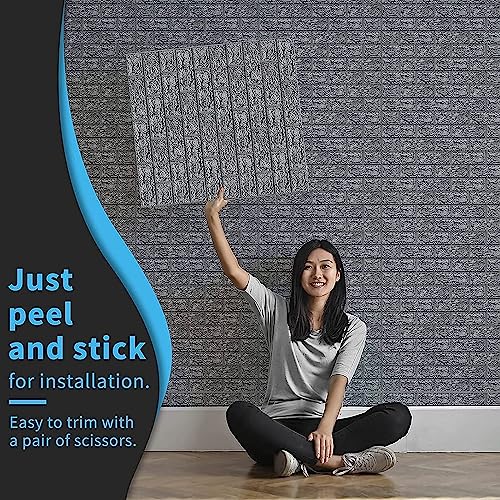 Image of STL Brick Wallpaper - Self Adhesive PE Foam Brick Design 3D Wall Stickers /DIY Wallpaper For Home Hotel Living Room Bedroom & Cafe (70 X 77Cm, Appx. 5.8Sq Feet) (Grey)-Pack Of 1