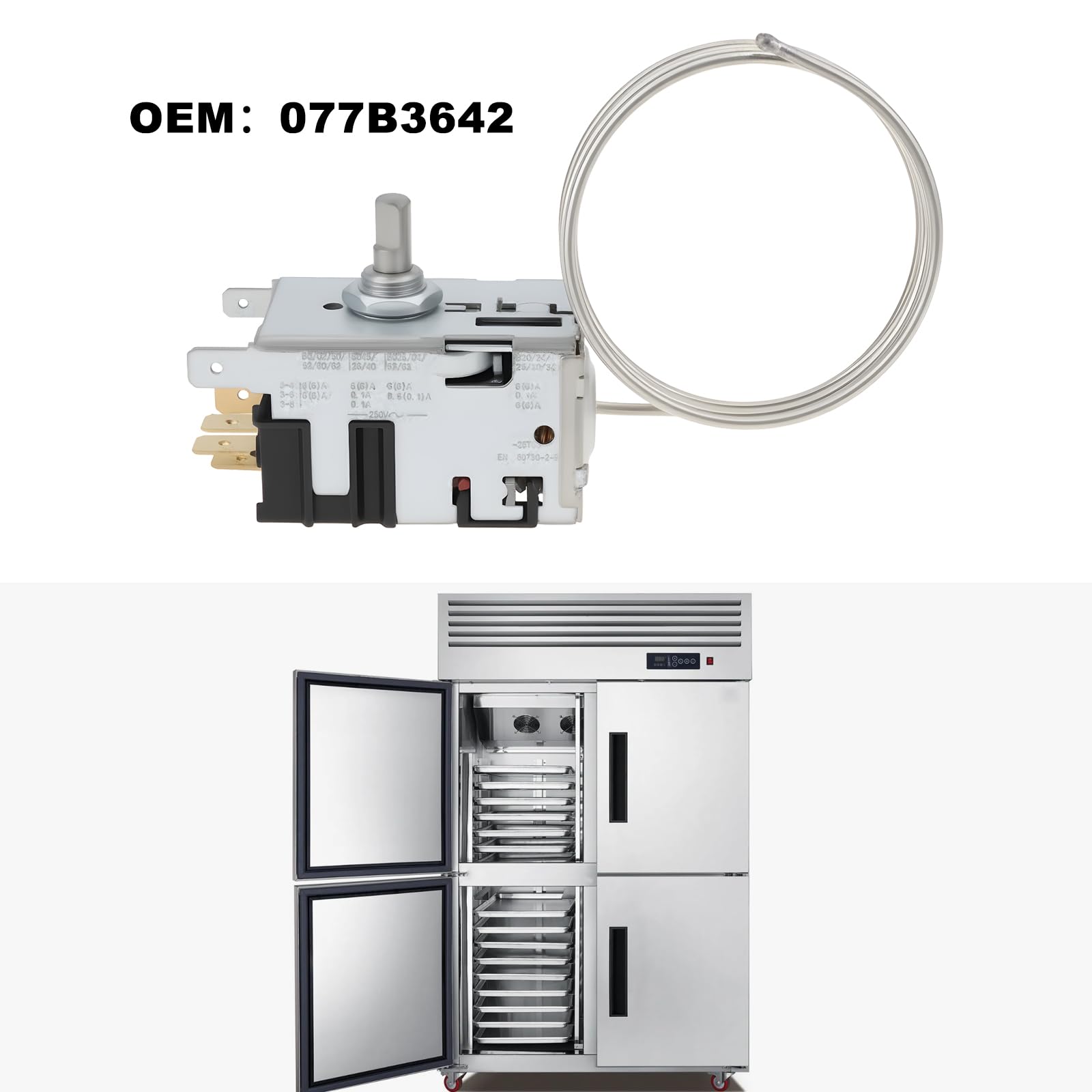 1 Pièce Thermostat de Réfrigérateur 077B3642 Capillaire 6,3 mm Compatible avec Danfoss Réfrigérateurs