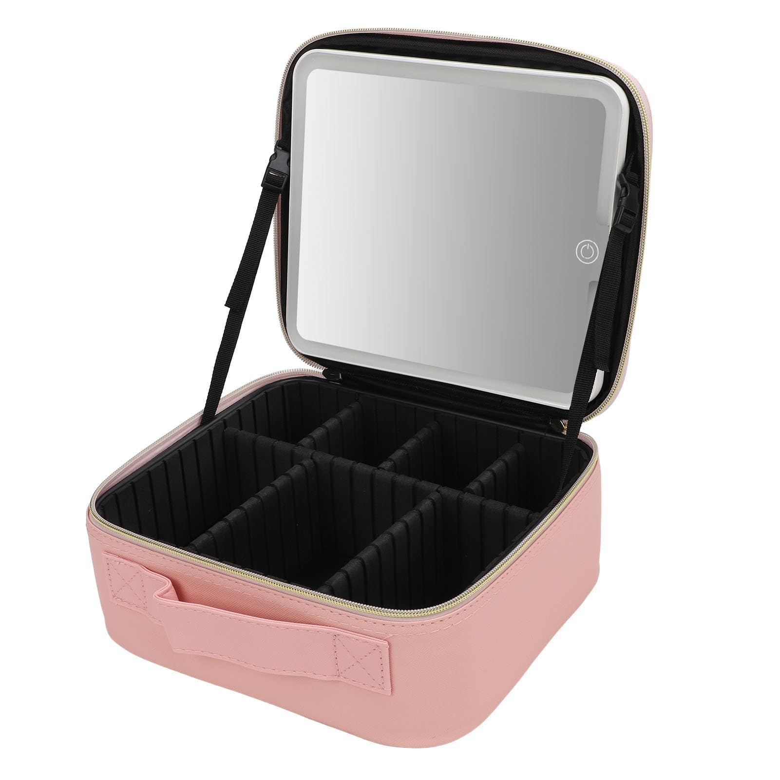 Rengue Przenośna Kosmetyczka LED z 3 Kolorowymi światłami i ściemnialnym Lustrem Kosmetyczka Podróżna o Dużej Pojemności dla Kobiet (PINK)
