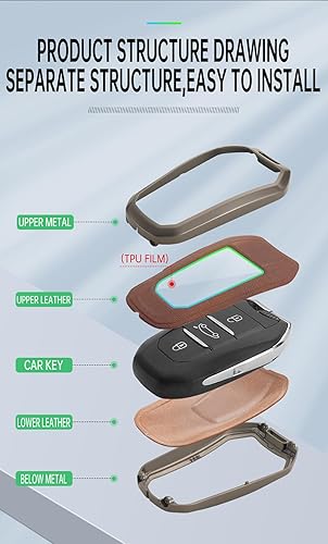 Miniatura 6 de ontto Funda de cuero para llavero de coche para Peugeot 508200830085008, Negro -