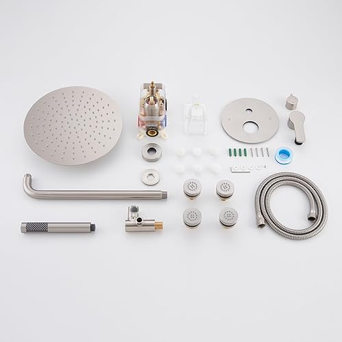 Miniatura 14 de Sistema de ducha termostático de 10 pulgadas, cabezal de ducha de lluvia de 10 pulgadas, rociador de mano de 3 ajustes, juego completo de baño