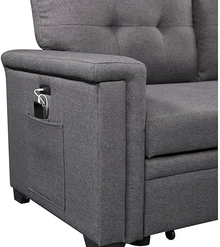 Miniatura 7 de Lilola Home Nathan - Sofá cama modular reversible gris oscuro con diván de almacenamiento, puertos de carga USB y bolsillo