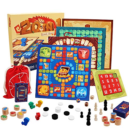 Preisvergleich Produktbild ANIKI TOYS 20 in 1 Klassische Brettspielsammlung, einschließlich Gobang, Schach, Entwürfe, Gänseschach, 9 Herren Morris, Calc 24, Die Brücke, Kriegspiel, Freizeit zu Hause für die ganze Familie