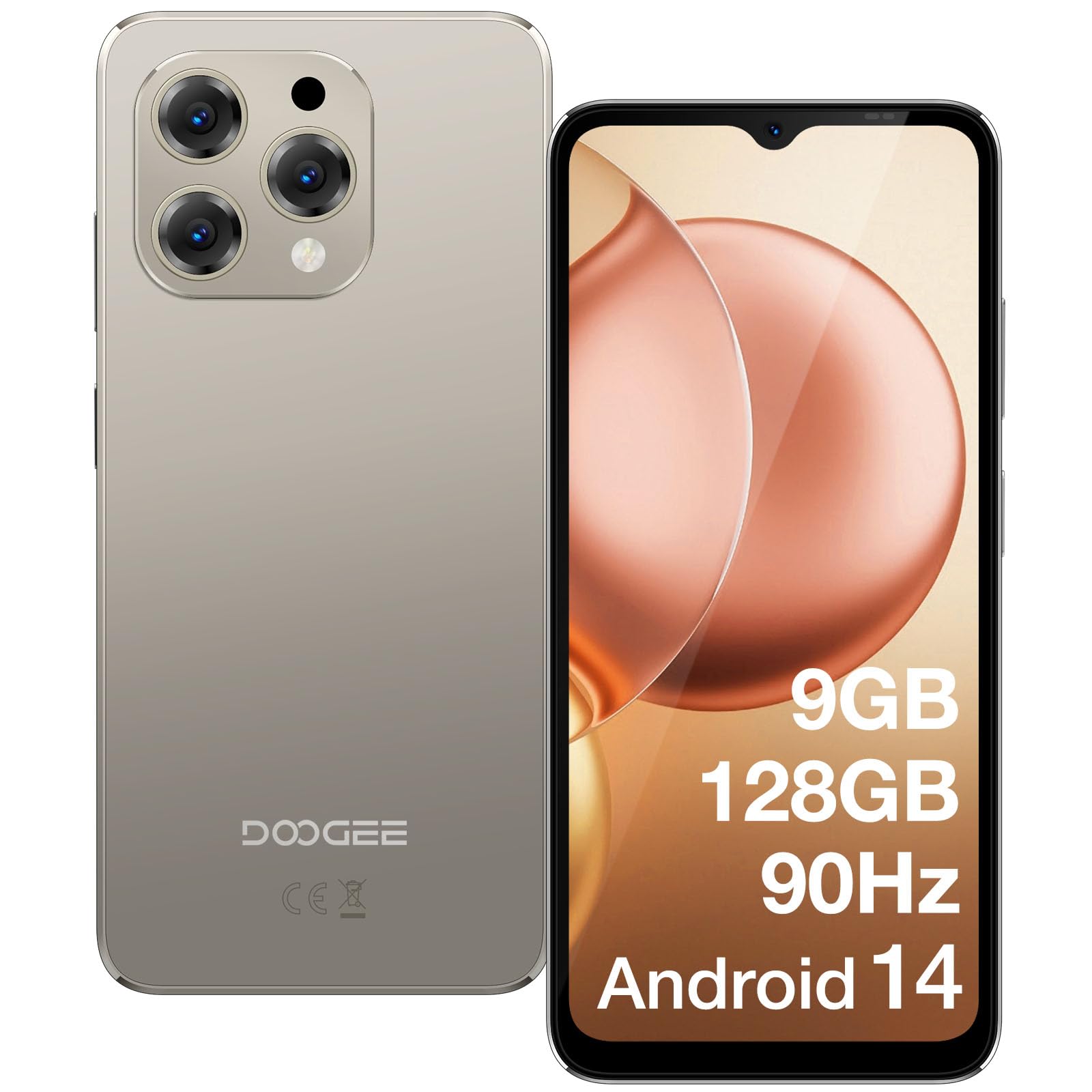 DOOGEEMobile Phones, N55 Android 14 Phone, 128GB ROM/1TB TF, 5150mAh, 6.56" 90Hz Screen, 13MP Main Camera, Octa Core, 4G Dual SIM Free Unlocked, Widevine L1/OTG/GPS