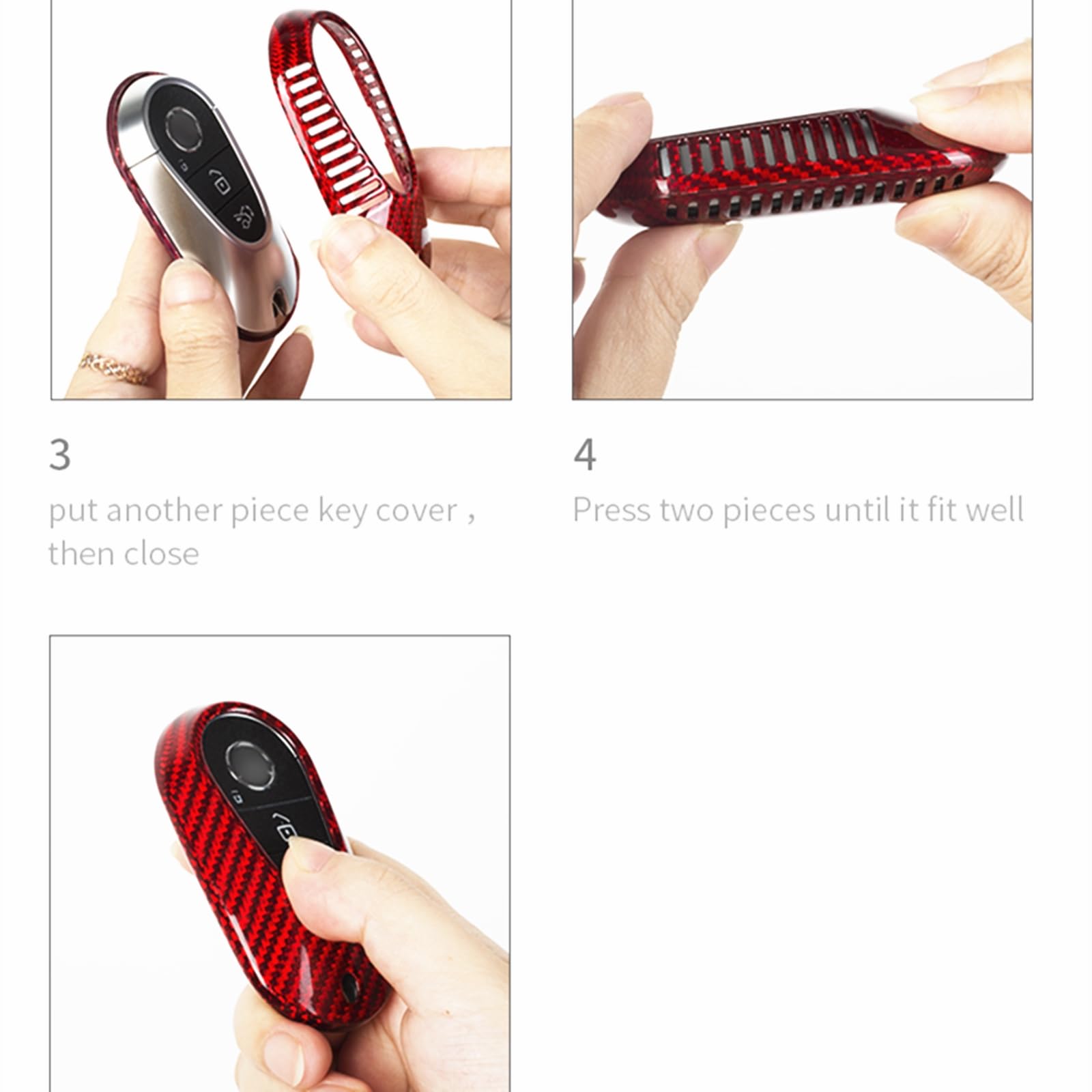 Funda para mando a distancia de fibra de carbono negra y roja para Benz E S S400 S320l S350l S450l 2021