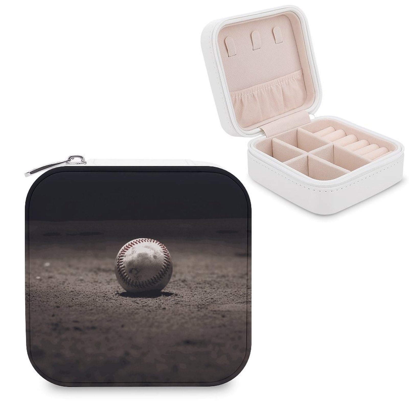 JTREHY Baseball Jewelry Box Personalized PU Jewelry Box Exquisite Jewelrys Organizer Case Small Portable Jewellery Storage Holder for Rings Earrings Necklaces Gifts