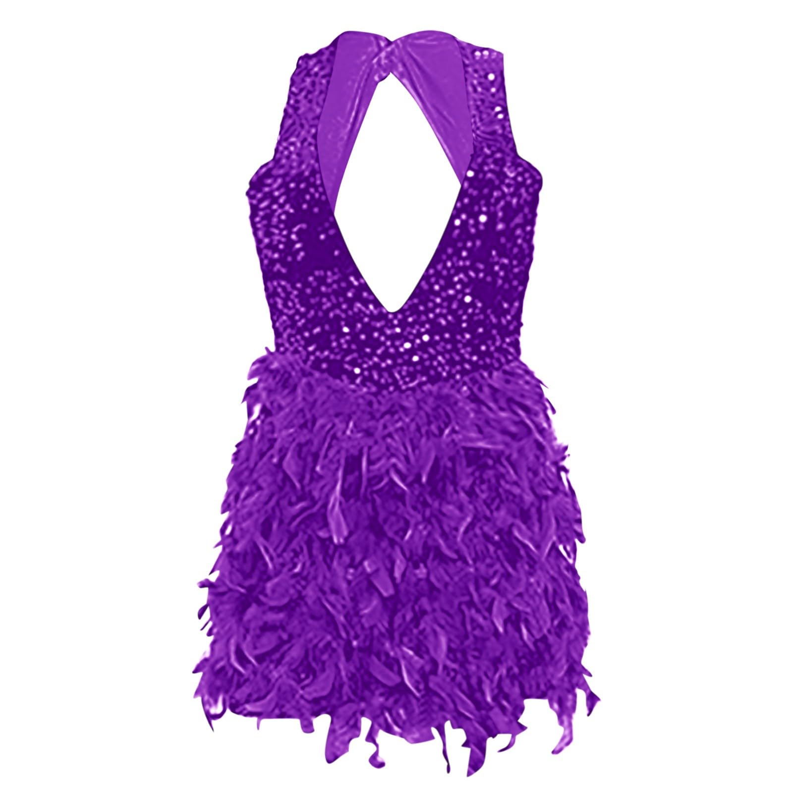 Damenkleid mit tiefem V-Ausschnitt, Freiliegendem Rucksack Hüftrock und Paillettenfedern Damen Kleid, Pailettenrock Für Damen Glitzer Rock Kurz Damen Sexy Midi Skirt Hüftrock