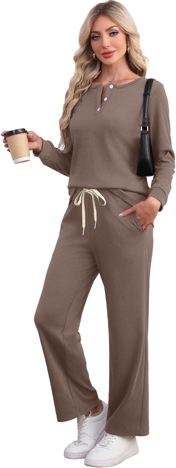 WIHOLL Lounge Sets for Women Two Piece Outfits Button Down Sweatsuit Sweatpant with Pockets Fall Fashion 2025 - Image 2