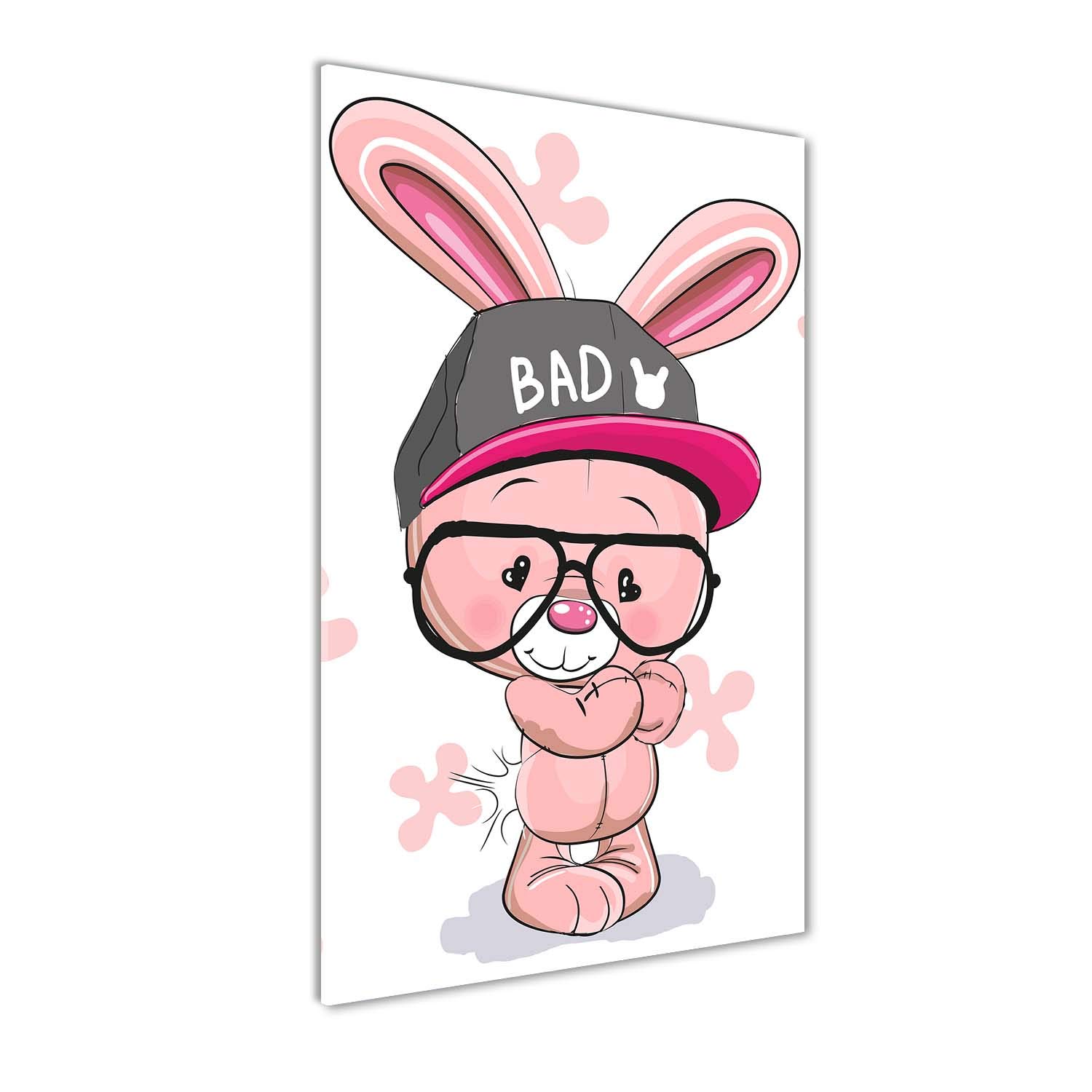 Mural art en verre acrylique 60x120 cm pour égayer une chambre de bébé avec un lapin rose