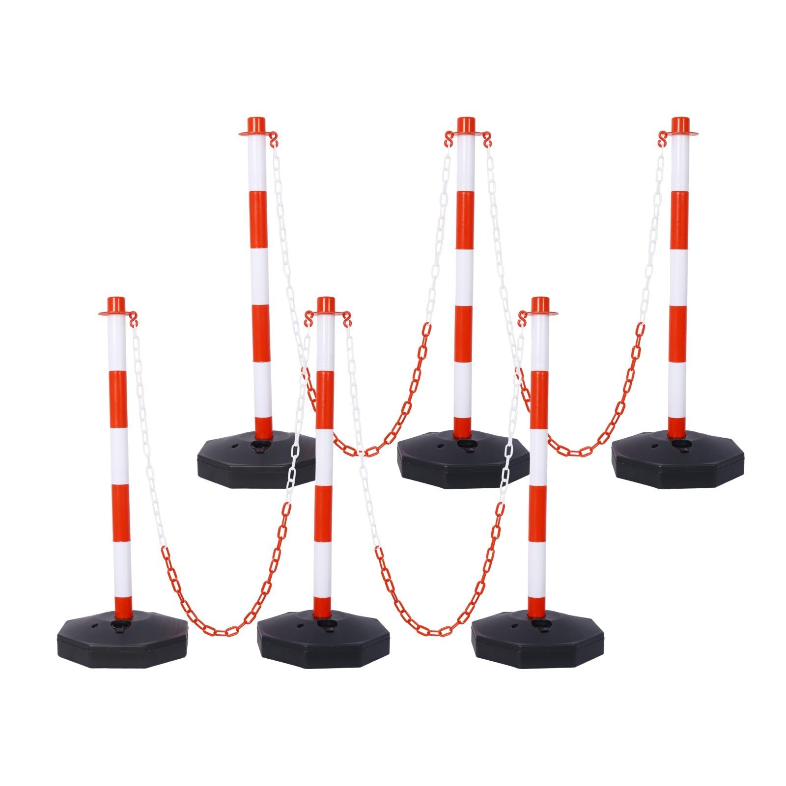 FRITHJILL 6 Pack Plastic Traffic Delineator Post with 5 FT Chains, Traffic Safety Delineator Cones with Fillable Base, Crowd Control Stanchion Set, Red