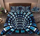 Yatina 3D Vortex Duvet Cover Set Blue Print Comforter Cover for Kids Teens Adults, Decorative 3 Piece Bedding Set with 2 Pillowcases,Blue,Full