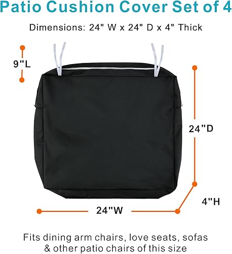 Miniatura 5 de NettyPro - Juego de 4 fundas de cojín para exteriores, resistentes al agua, funda de cojín con cremallera y cinta para sillas de patio, 24 x 24 x 4