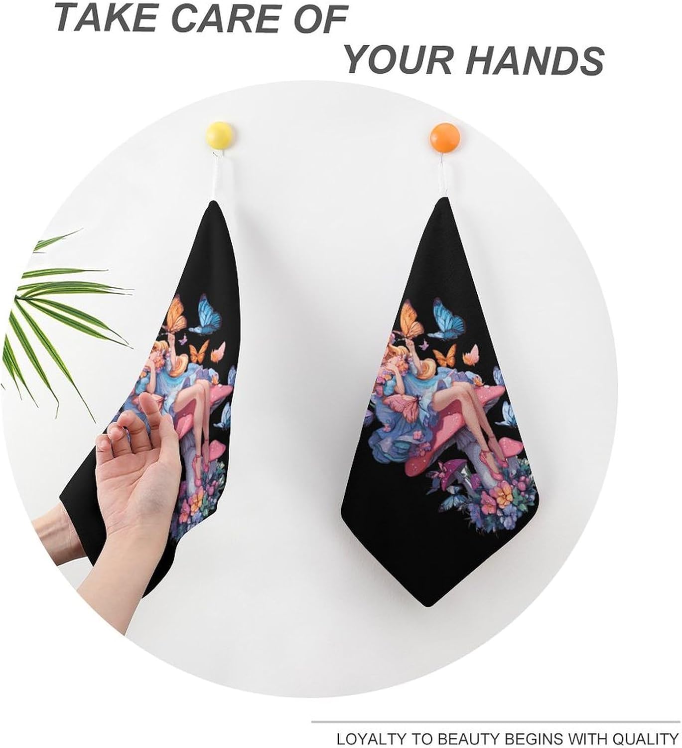 Fairy Mushroom Butterfly Microfiber Hand Towels for Bathroom Soft Absorbent Bath Kitchen Towel with Hanging Loop 4PCS