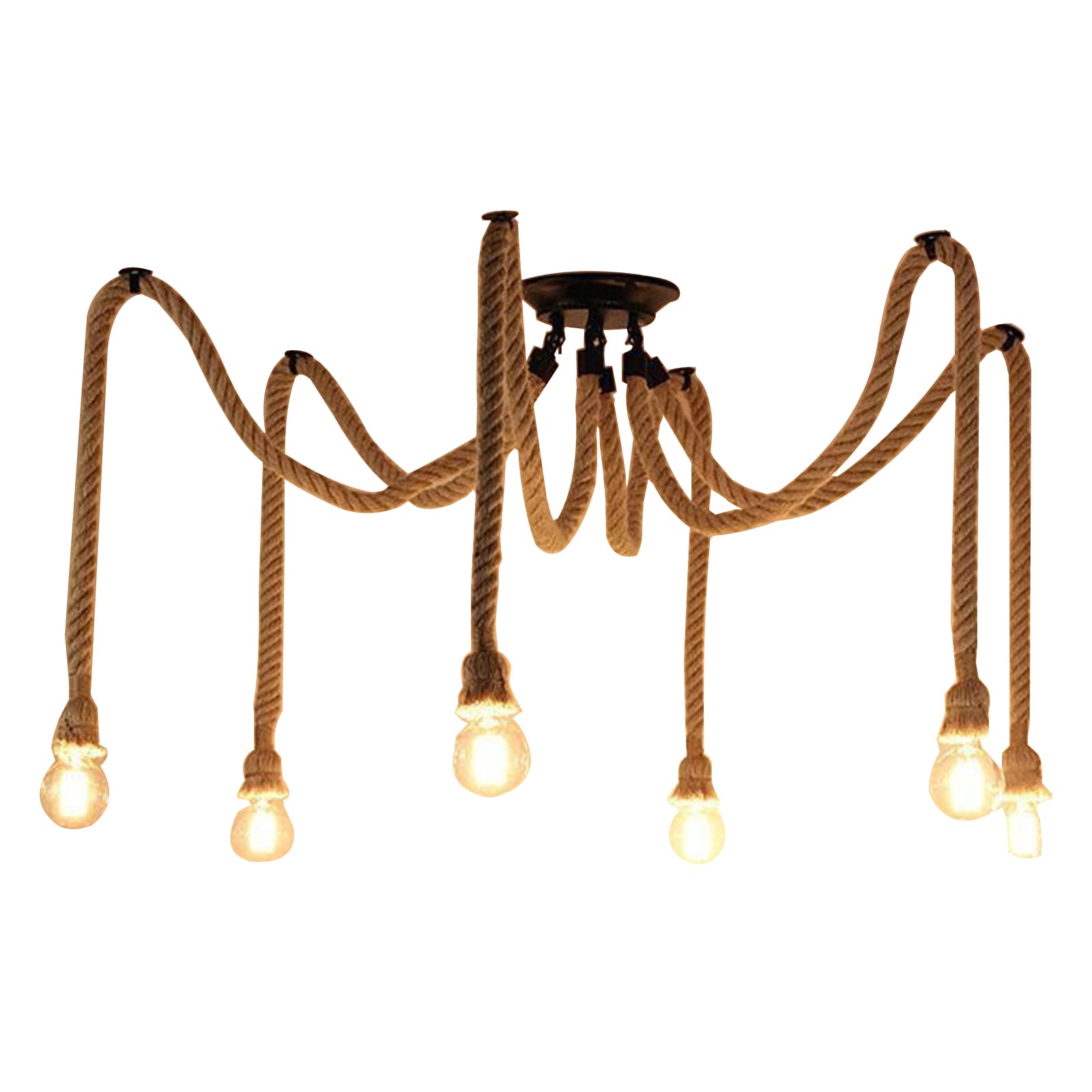 Lámpara de araña industrial retro de cuerda de cáñamo, lámpara colgante Hemp Rope Light con 1/3/6 luces, cuerda de cáñamo DIY vintage colgante con portalámparas E27, para sala de estar