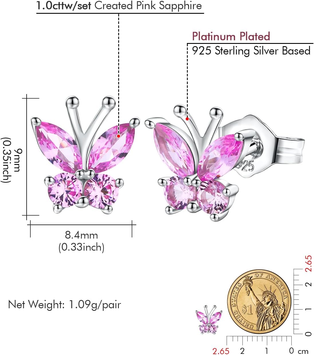 DAYBYDAY Butterfly Earrings 925 Sterling Silver Birthstone Earrings, Dainty Small Butterfly Stud Earrings for Women Birthstone Jewelry - Image 6