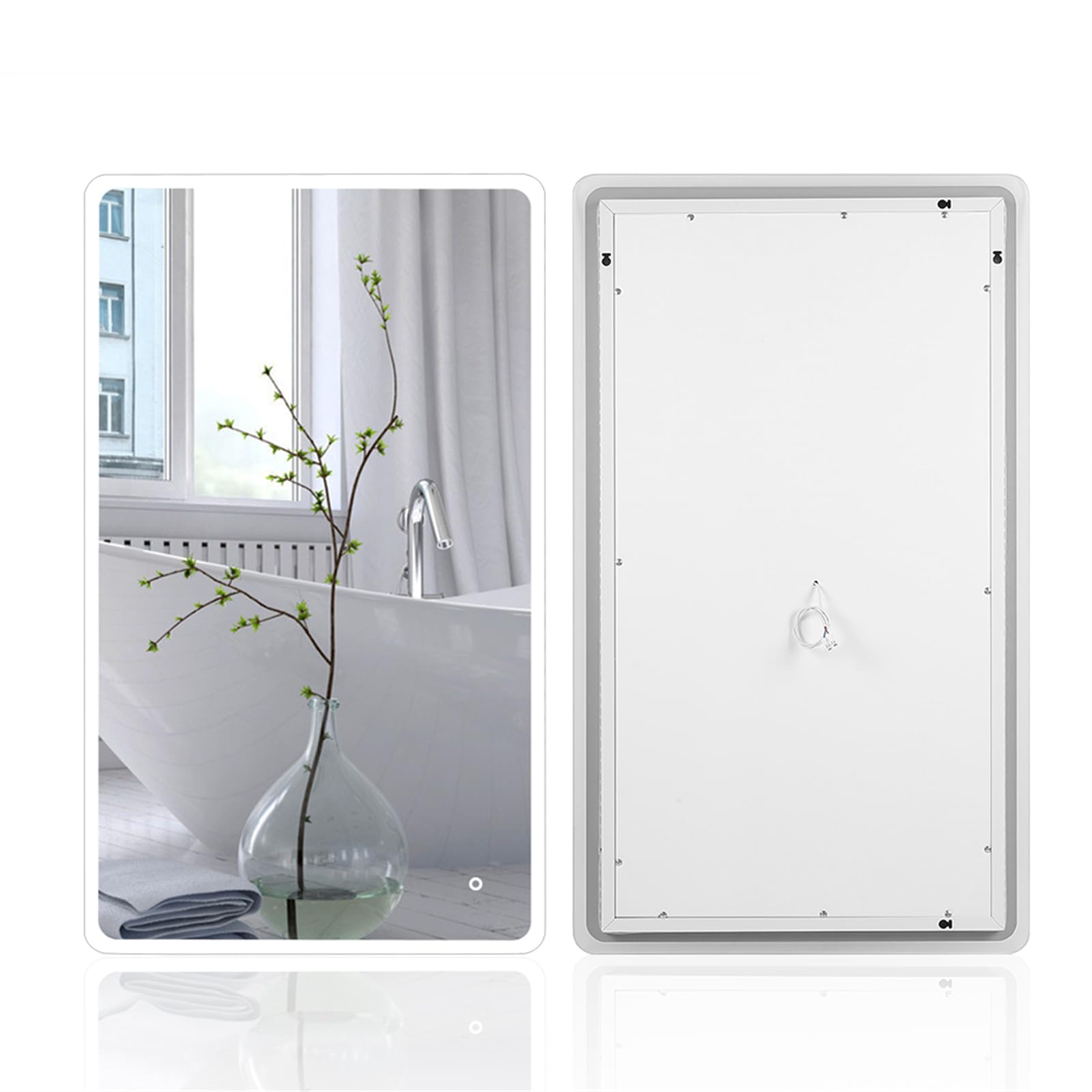 homewell Espejo de baño con iluminación, 70 x 120 cm, espejo de pared LED con interruptor táctil, luz blanca fría 6400 K, moderno sin cobre, espejo de pared con marco de aluminio (modelo 2, 70 x 120