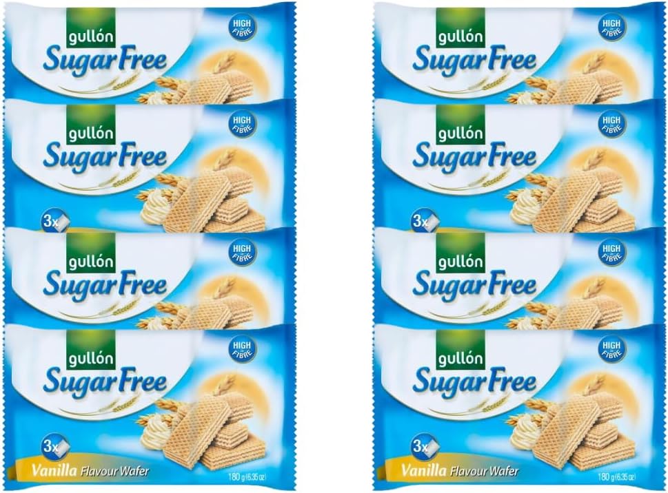 GULLON SUGAR FREE VANILLA WAFERS (8x180g) - Sugar Free Wafers, Wafers Biscuits | Gullon Sugar Free Biscuits, Digestive Biscuits Multipack | Sugar Free Snacks, No Sugar Added | Sugar Free Sweet Treats