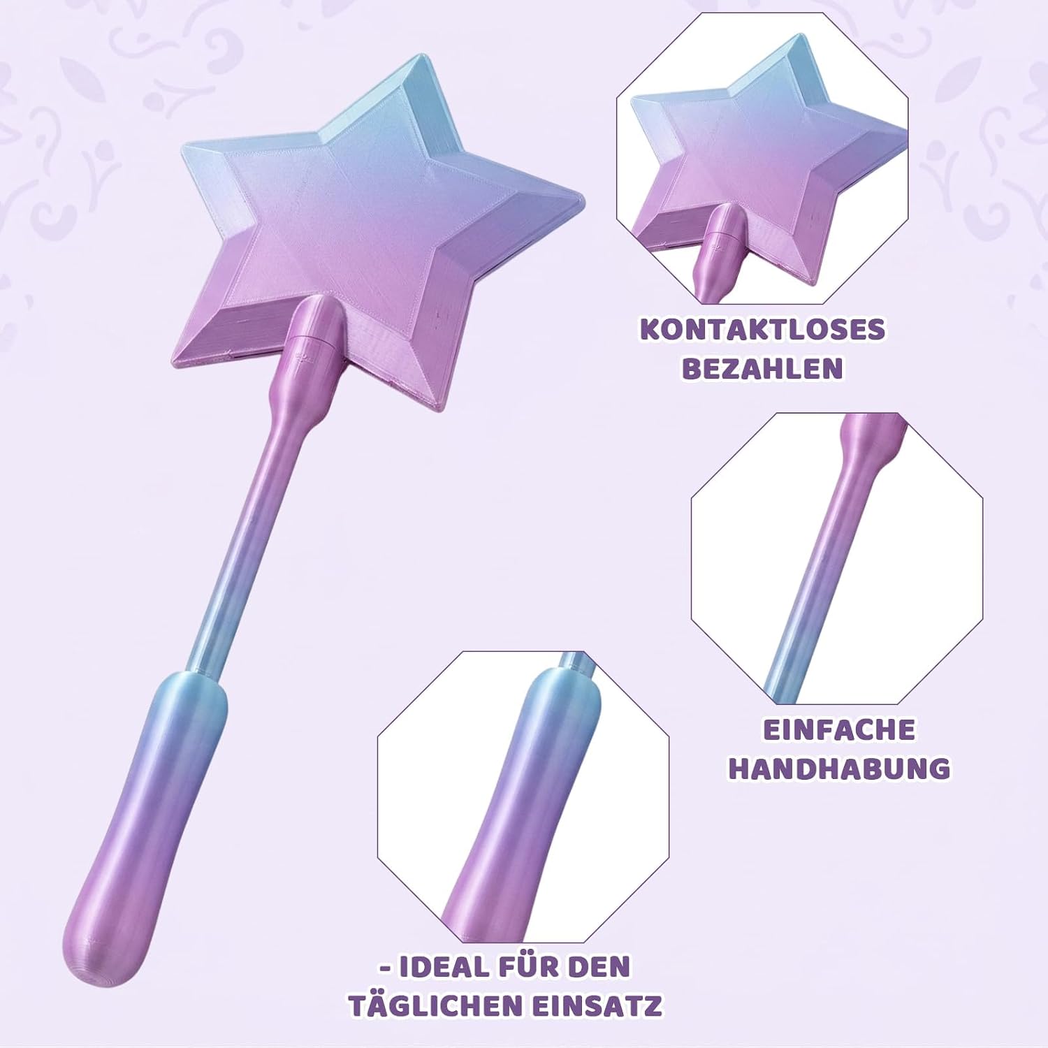 Magic Wand Credit Card Holder, Credit Card Wand with Tap to Pay Function, 3D Printed Star Wand for Family Financial Education and Gift Giving, Silk Deep Sea Color