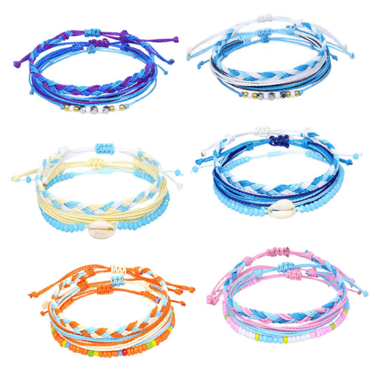SHERCHPRY 9 Piezas cadena de muñeca pulsera tejida a mano pulsera azul de la amistad joyas pulseira mulher accesorios fiesta s de amistad de conchas cuerda de mano