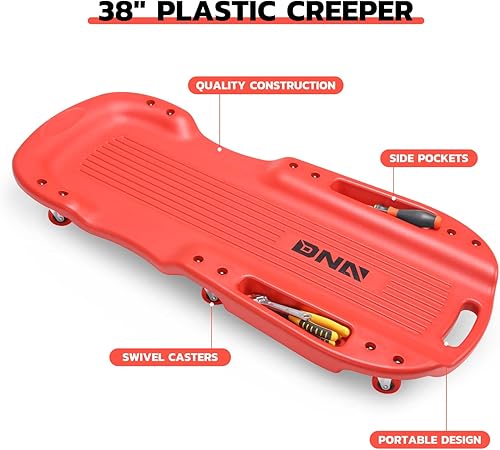 Miniatura 5 de DNA MOTORING 38 pulgadas de plástico de perfil bajo con ruedas para garaje con bolsillos laterales y 6 ruedas, color rojo, TOOLS-00390