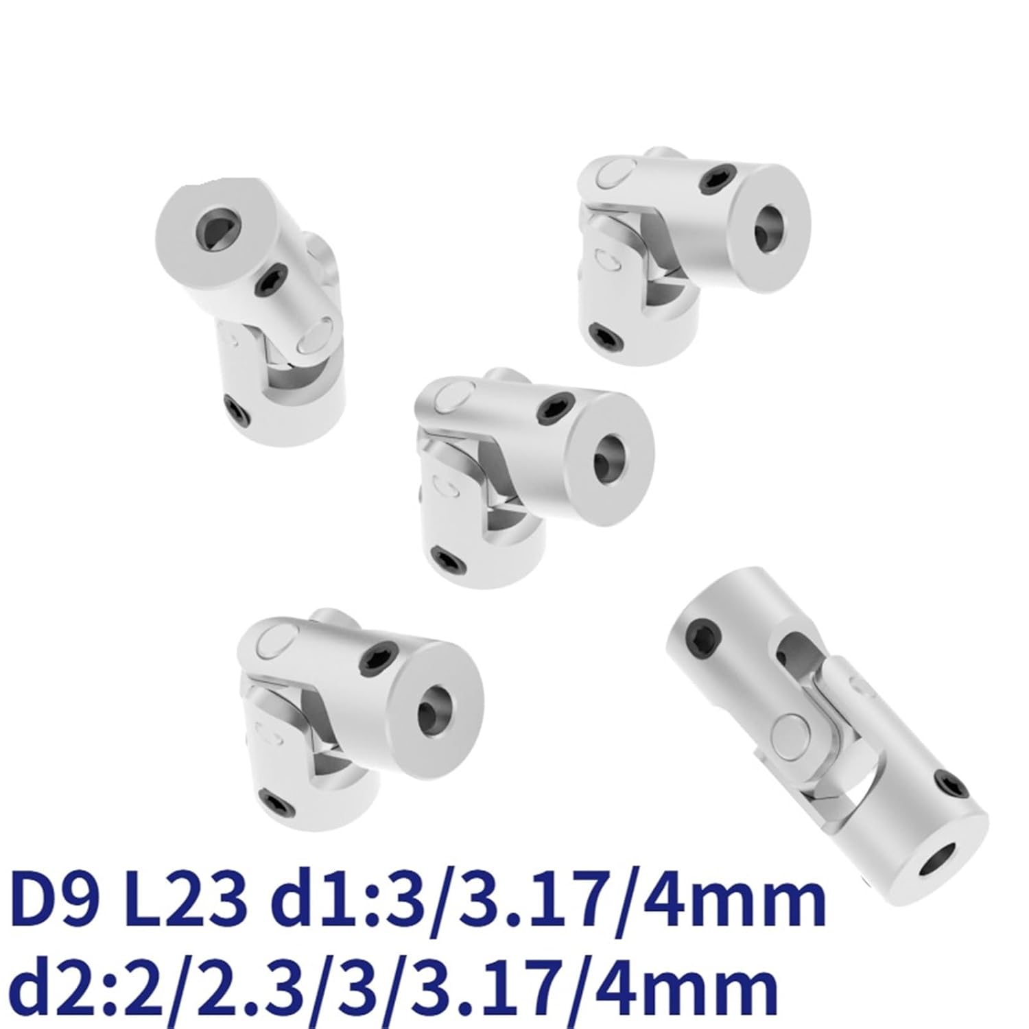 Mini Coupling D9L23 Universal Joint Diameter 9mm Length 23mm Ship Car Coupler Gimbal 1Pcs(Silver 3.17mm to 4mm)