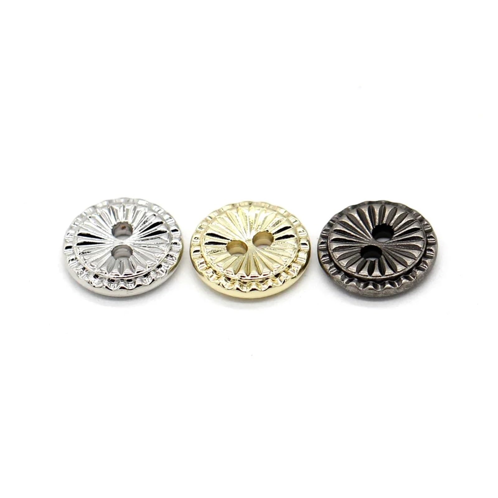 Boutons à coudre, 2 trous 10 mm, mini boutons en métal doré for chemises d'enfants, vêtements, chemises, chemisiers, manchettes, cols, fournitures de couture(Golden)