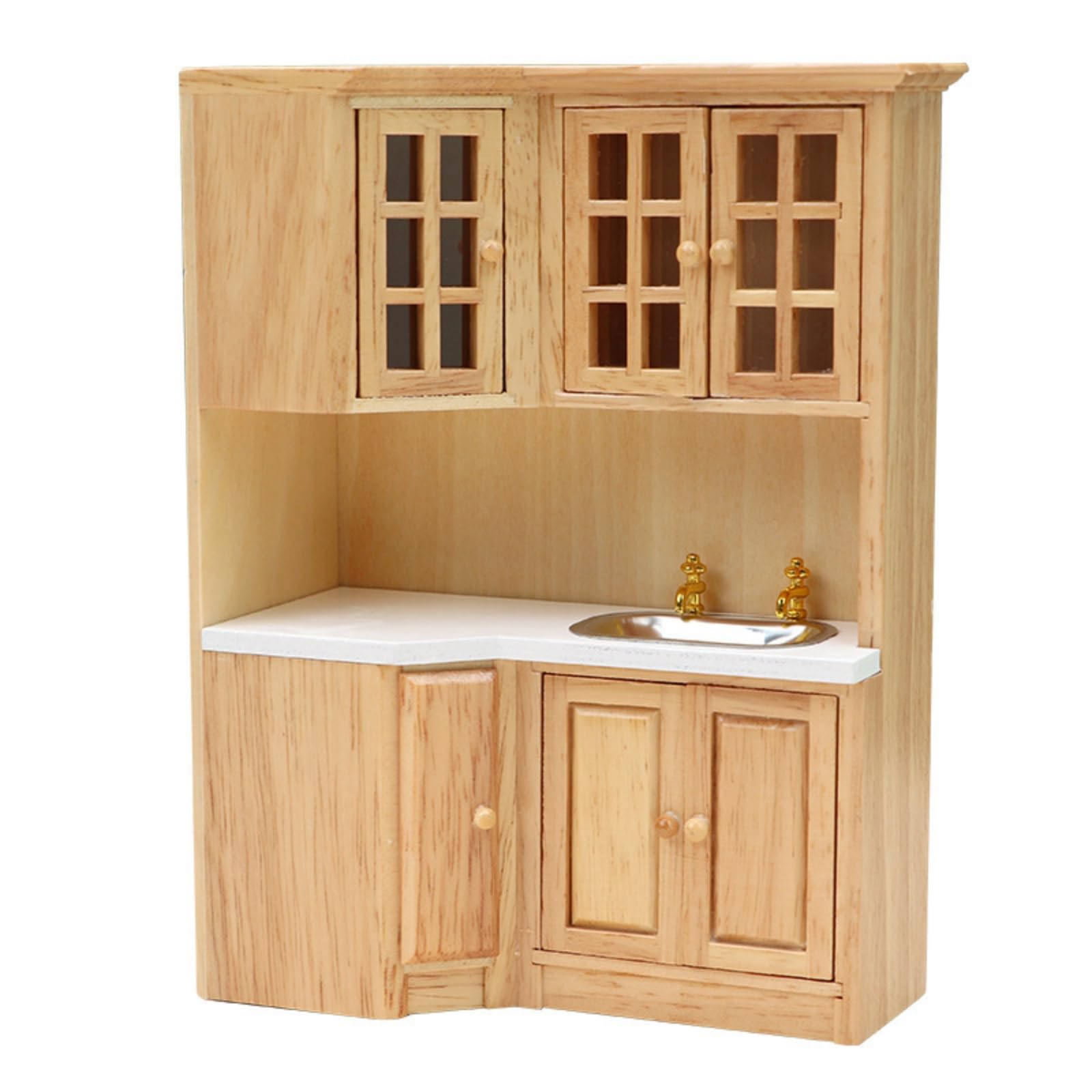 Colcolo Casa de Muñecas Miniatura Armario Alacena Mueble Cocina con Compartimento de Horno y Pomos Pequeños Redondos Madera de Escala 1 12 Adecuada para