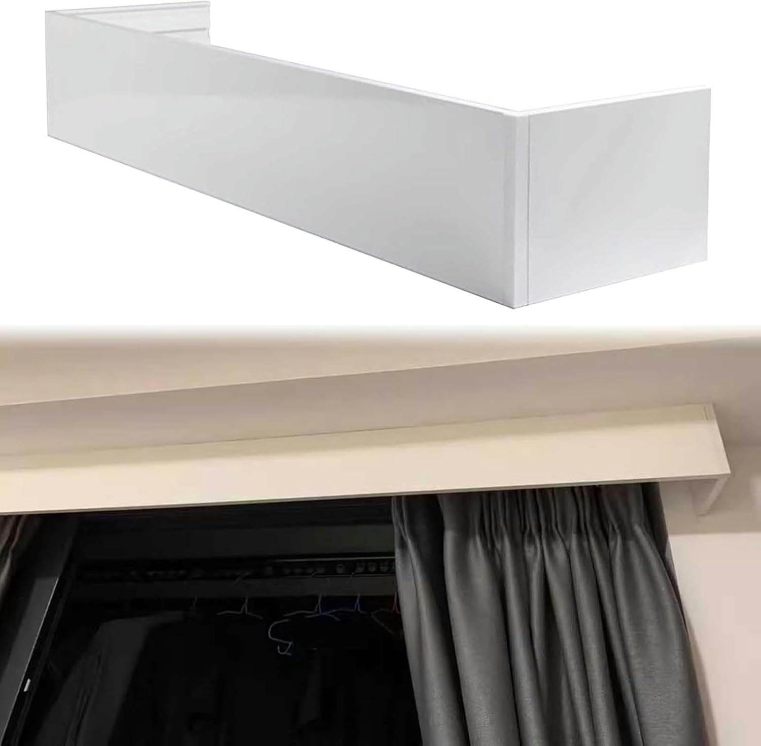 Adjustable Blackout CurtainValance Box | 7.2ft Rod Cover for Windows | Ceiling/Wall Mounted | No Tracks Required | Elegant 1-6m Window Treatment Solution