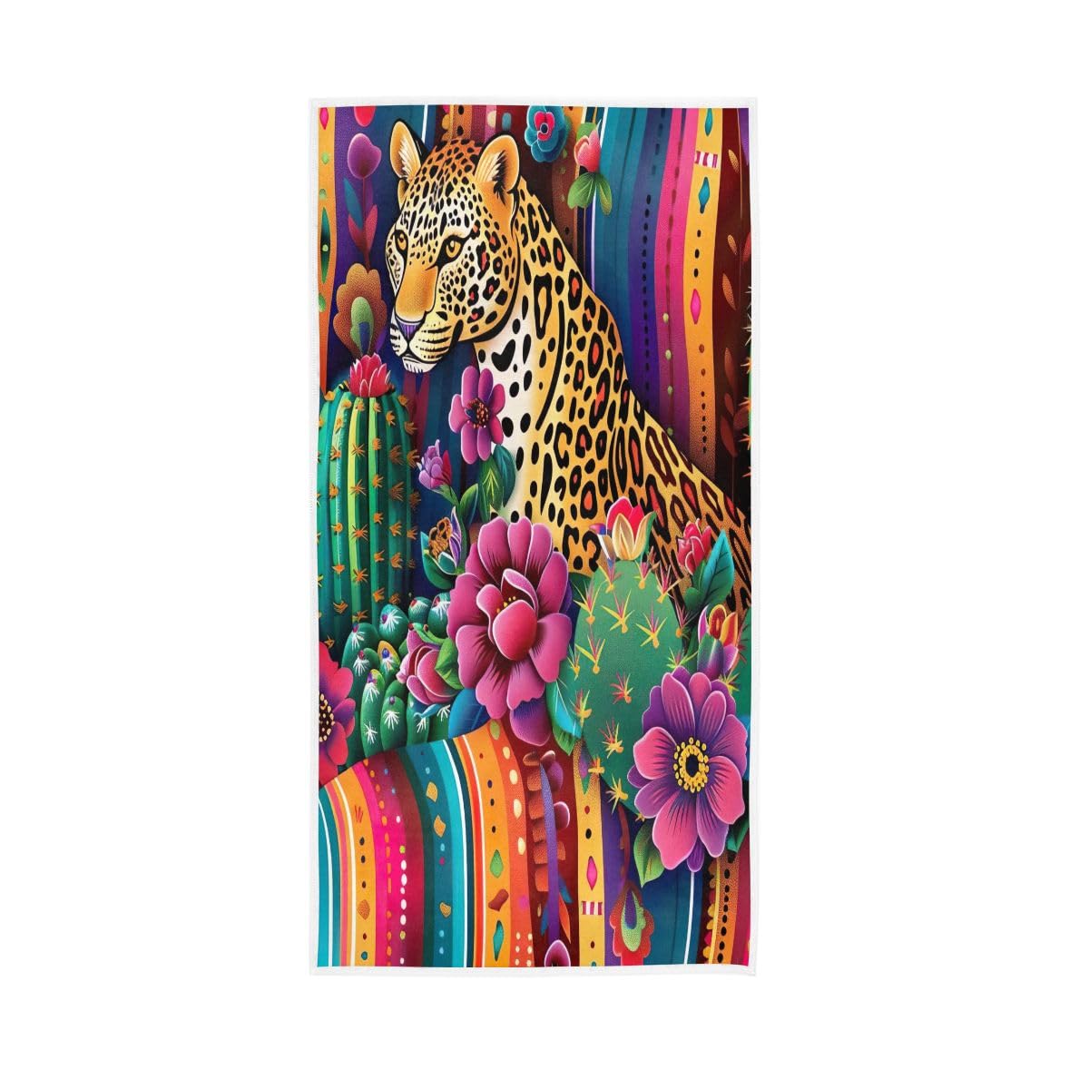 LSRCPD Cactus Leopard Colorful Mexican Print Hand Towel, 15 x 30 Inches, Soft Highly Absorbent Towels for Bathroom Gym Shower