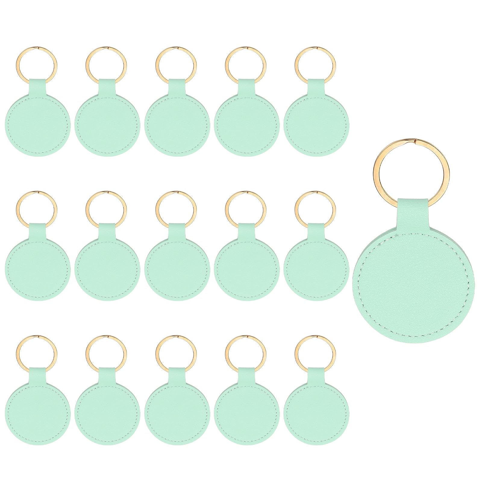 PATIKIL 16pcs Leather Keychain Blanks, 50mm Keychain Blanks PU Leather Key Chain Bulk Keyring with Rings for Name Tag Dog Cat Collar Keys, Round,Green