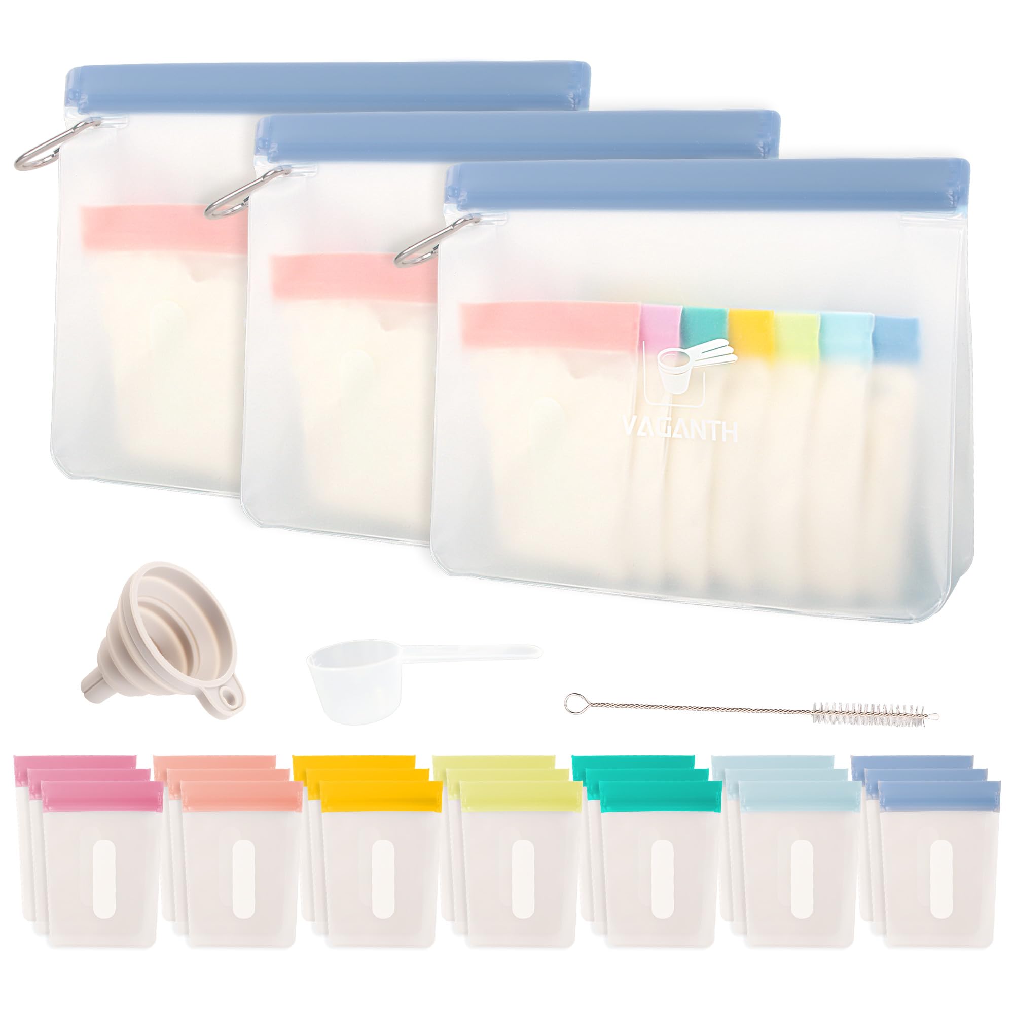 VAGANTH Protein Powder Container Travel Set, 21 Single Dose Bags, 3 Large Zip