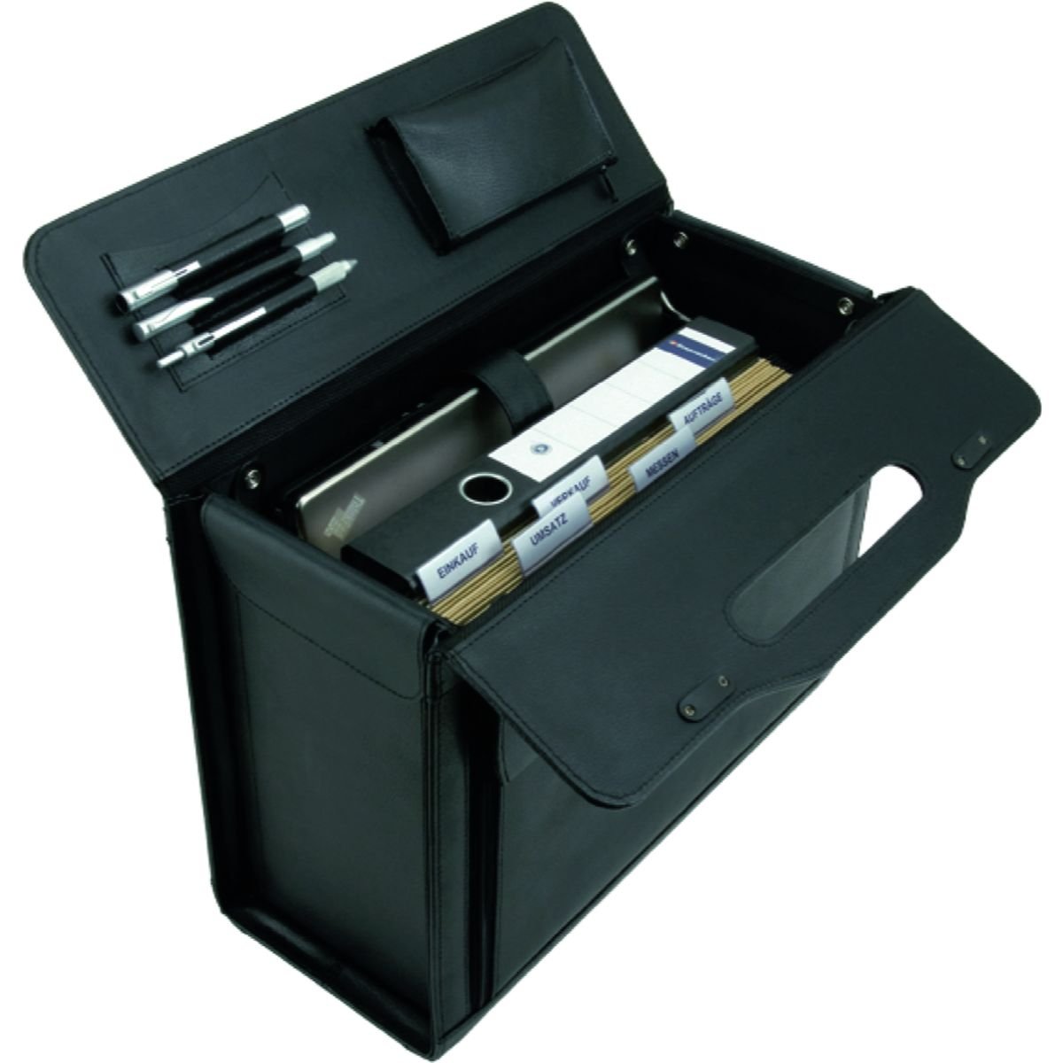 ALASSIO 45042 Pilotenkoffer Ancona, Aktenkoffer aus echtem Leder, Handgepäck Dokumentenkoffer mit Hängeregister Koffer, 45 cm, 32 Liter, Schwarz