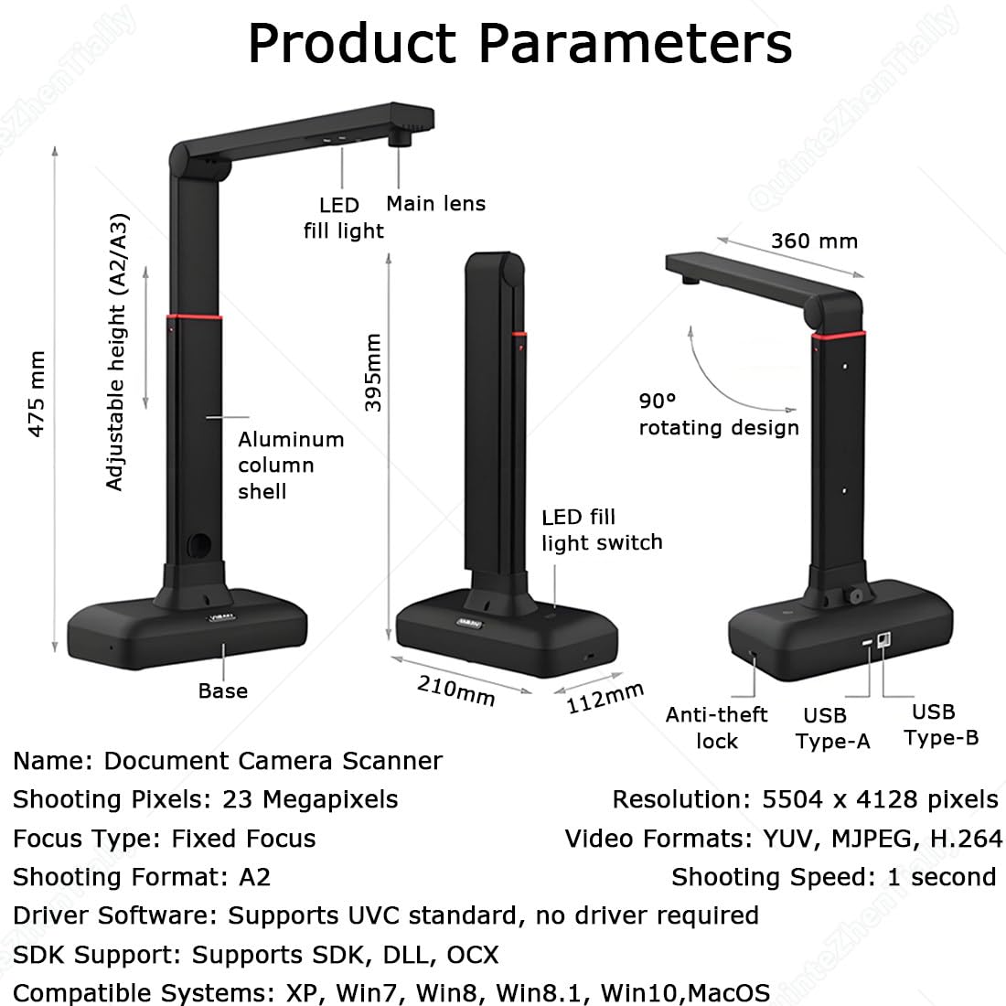 Kommerzieller Bürodokumentenscanner,23-Mp-Großformatkamera-Scanner,A2 Overhead-Scanner,mit Led-Fülllicht & Hochauflösender Kamera,Intelligenter Erkennung,für Bücher & Dokumente