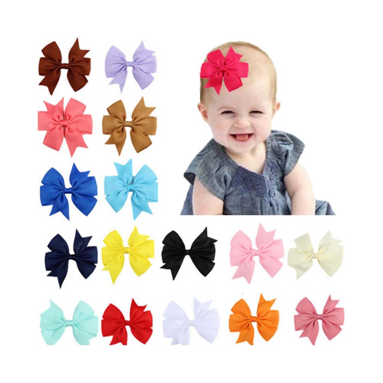 Lovefairy Baby Girl's 17 Pcs Pure Color Vshaped Ribbon Swallow Tail Bow Hair Clips