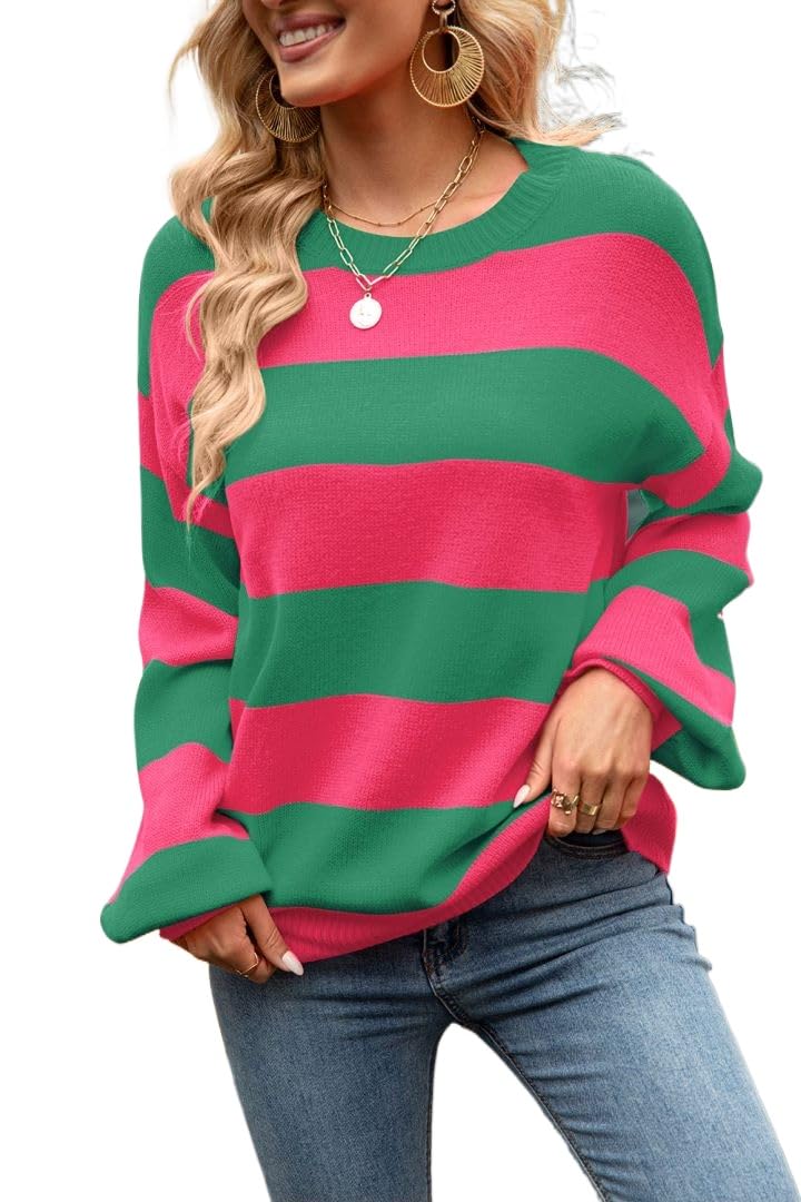 QnnQuu Women's Sweater - Casual Striped Knit Pullover, Round Neck, Loose Lazy Style, Ideal Base Top