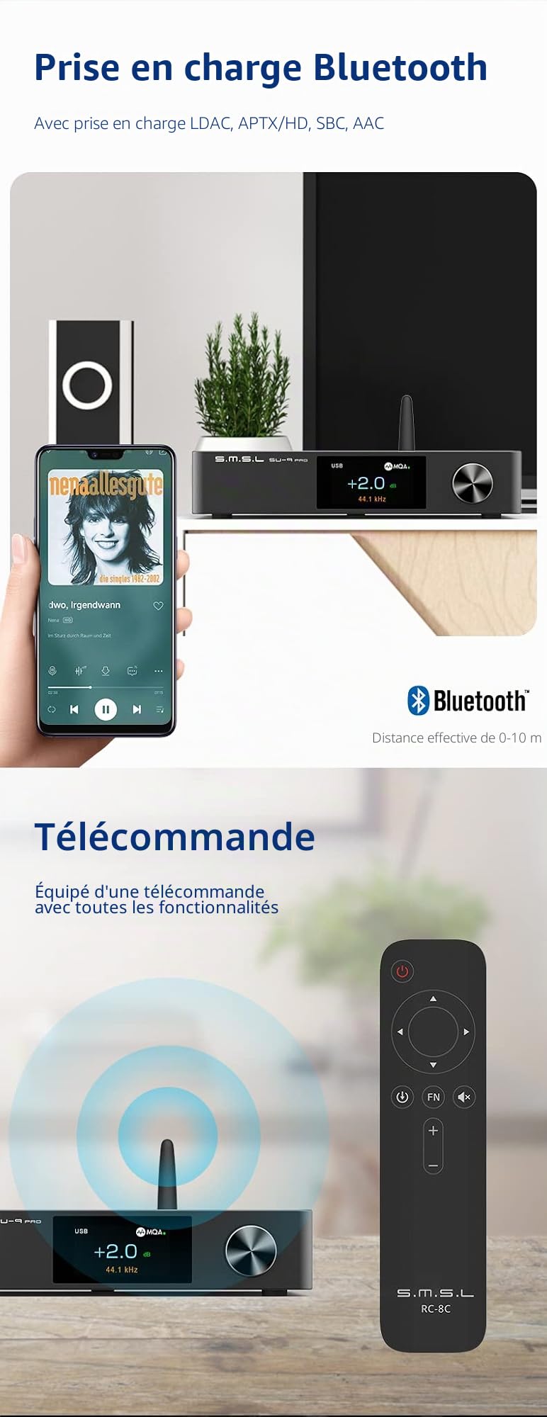 S.M.S.L SU-9 PRO Support MQA & MQA-CD LDAC Bluetooth 5.0 DSD512 XMOS XU-316 PCM 768 kHz/32 bits Qualcomm Aptx Décodeur DAC audio haute performance