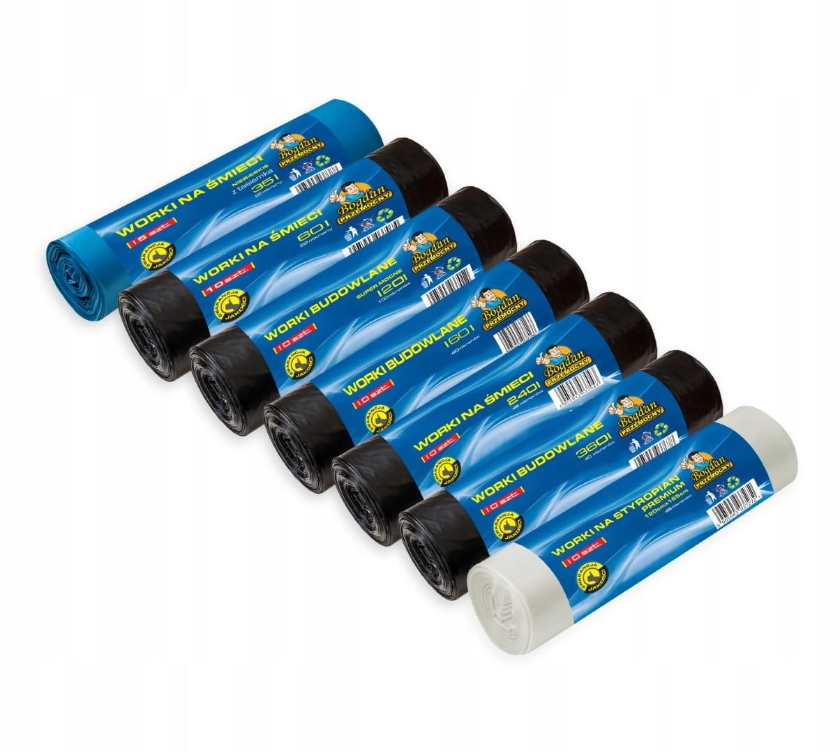 Bogdan Przemocny - Müllsäcke 60L LDPE - Schwarze starke Müllbeutel universal - 1200 Stück - 22 Mikron