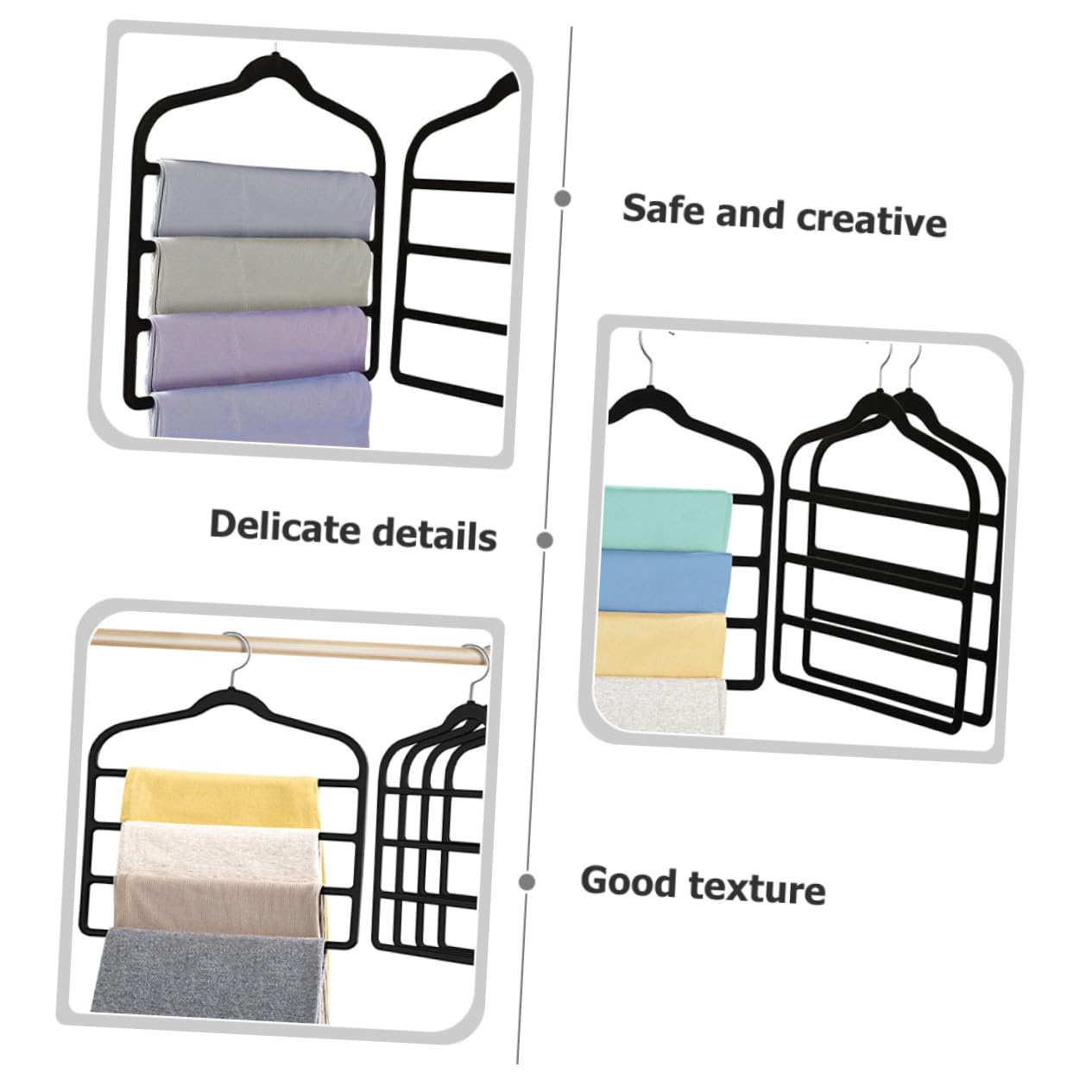 Perchas para Pantalones Multicapa Antideslizantes Negras, 4 Compartimentos, Perchas de Ropa de Terciopelo, Ahorro de Espacio para Armario y Dormitorio, Set de 5 Unidades